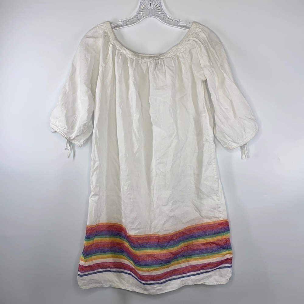 J. Crew Linen Striped Off Shoulder Dress